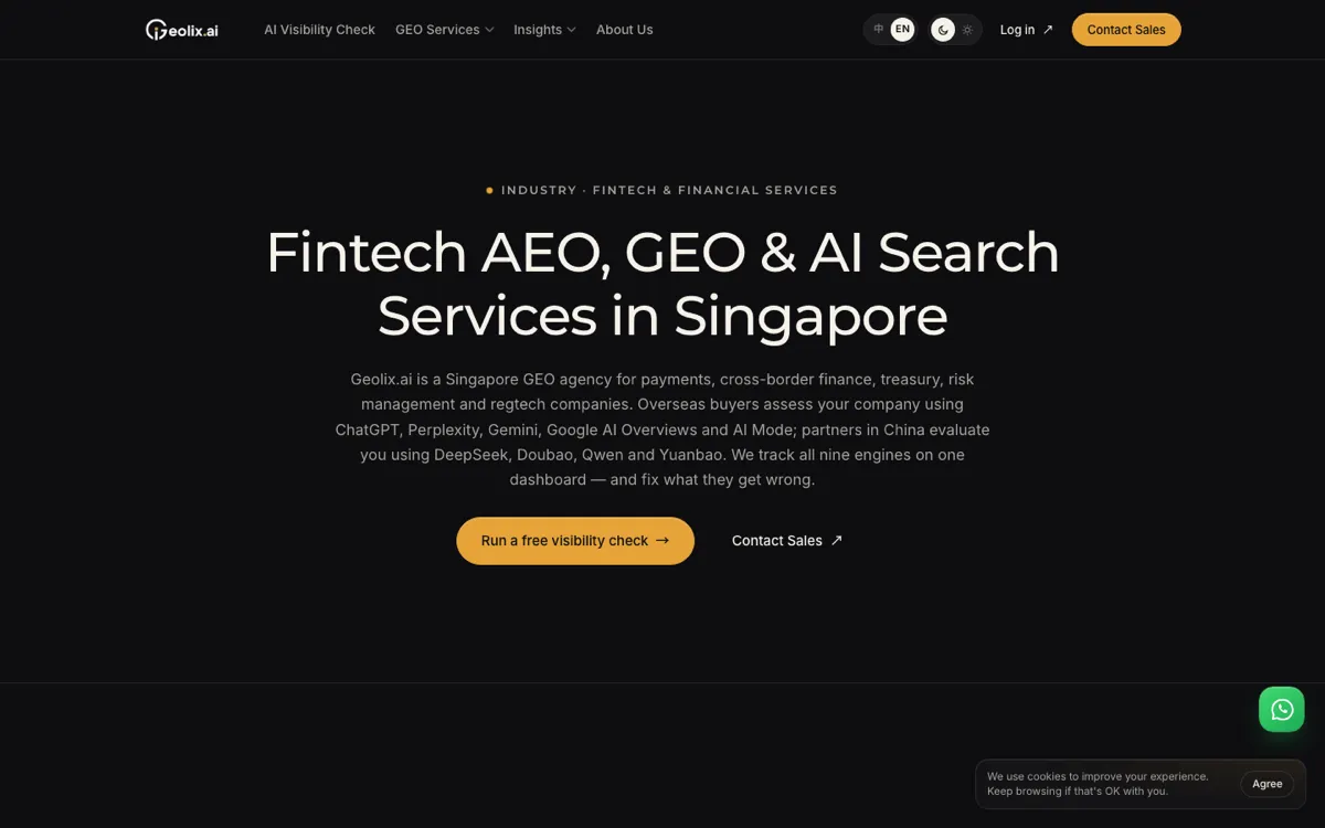 Geolix.ai financial services page, screenshot taken 4 October 2026