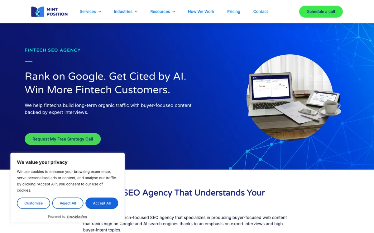 Mint Position fintech SEO agency page, screenshot taken 4 October 2026