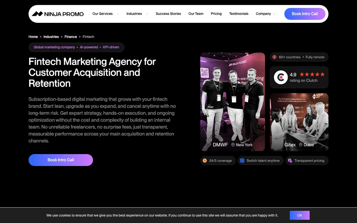 NinjaPromo fintech marketing page, screenshot taken 4 October 2026