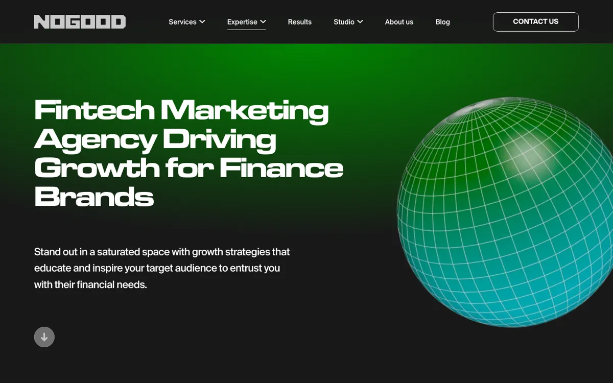 NoGood fintech marketing agency page, screenshot taken 4 October 2026