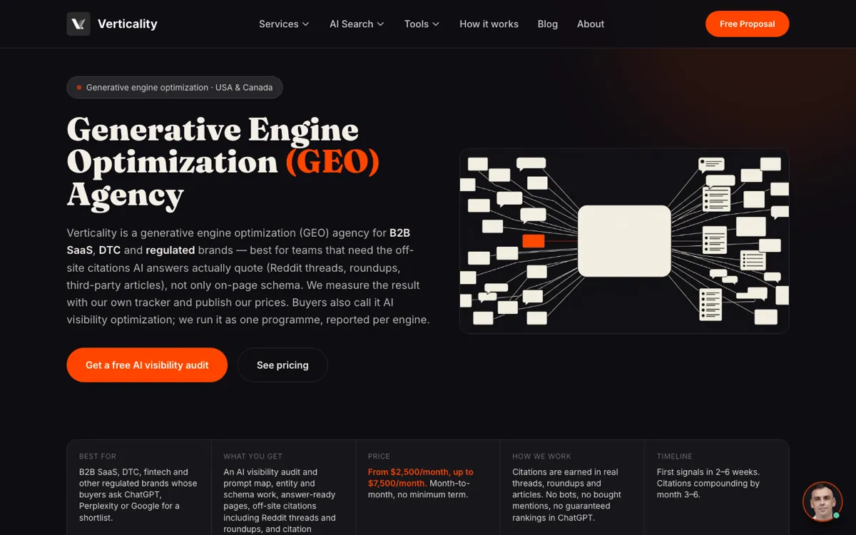 Verticality generative engine optimization agency page, screenshot taken 4 October 2026