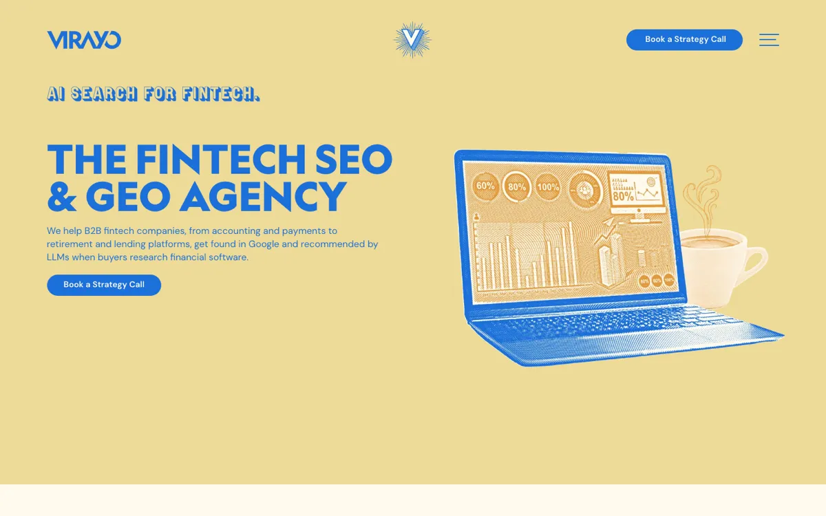 Virayo fintech SEO and GEO page, screenshot taken 4 October 2026