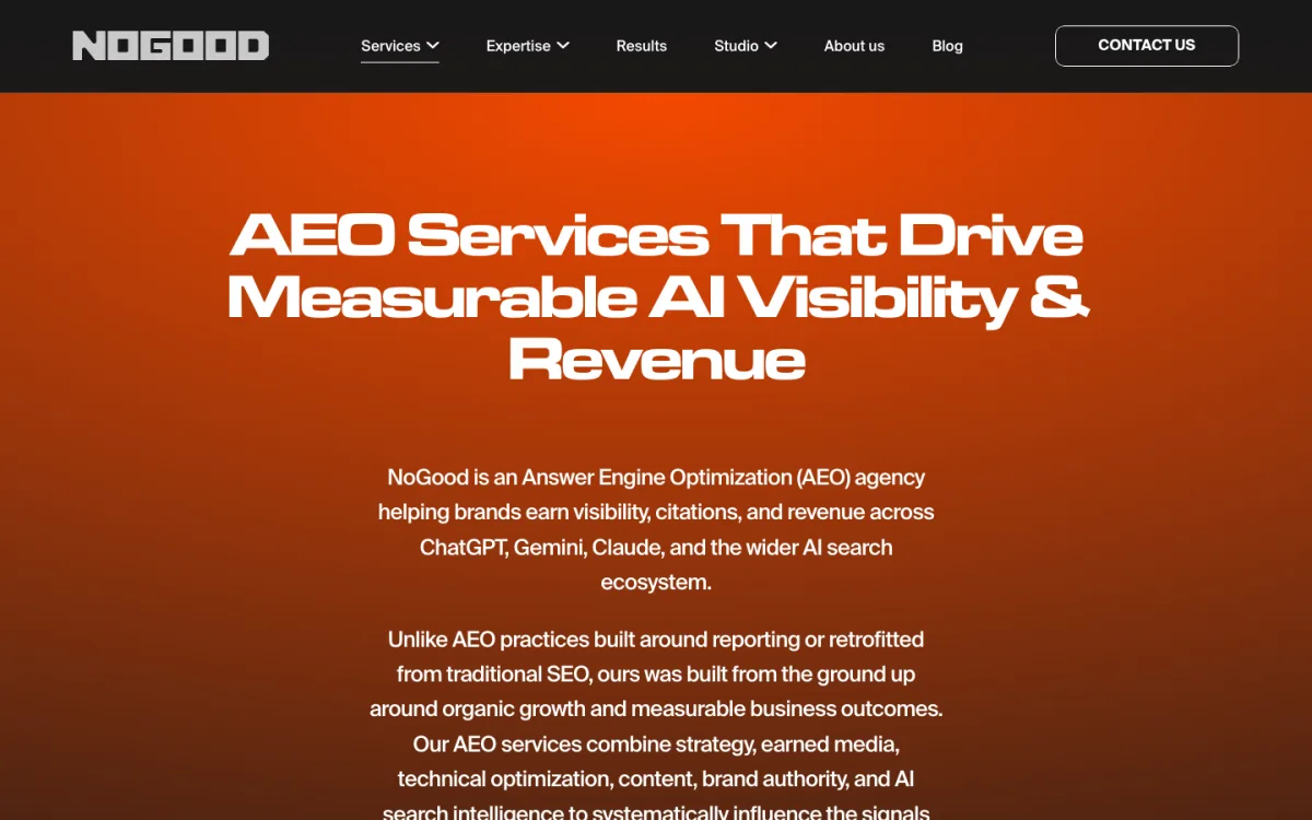 NoGood AEO services page, screenshot taken 4 October 2026