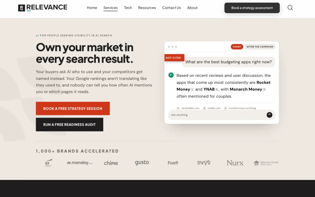 Relevance AI search and GEO page, screenshot taken 4 October 2026
