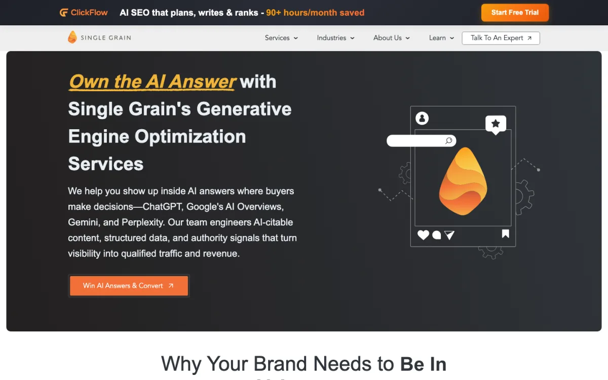 Single Grain generative engine optimization page, screenshot taken 4 October 2026