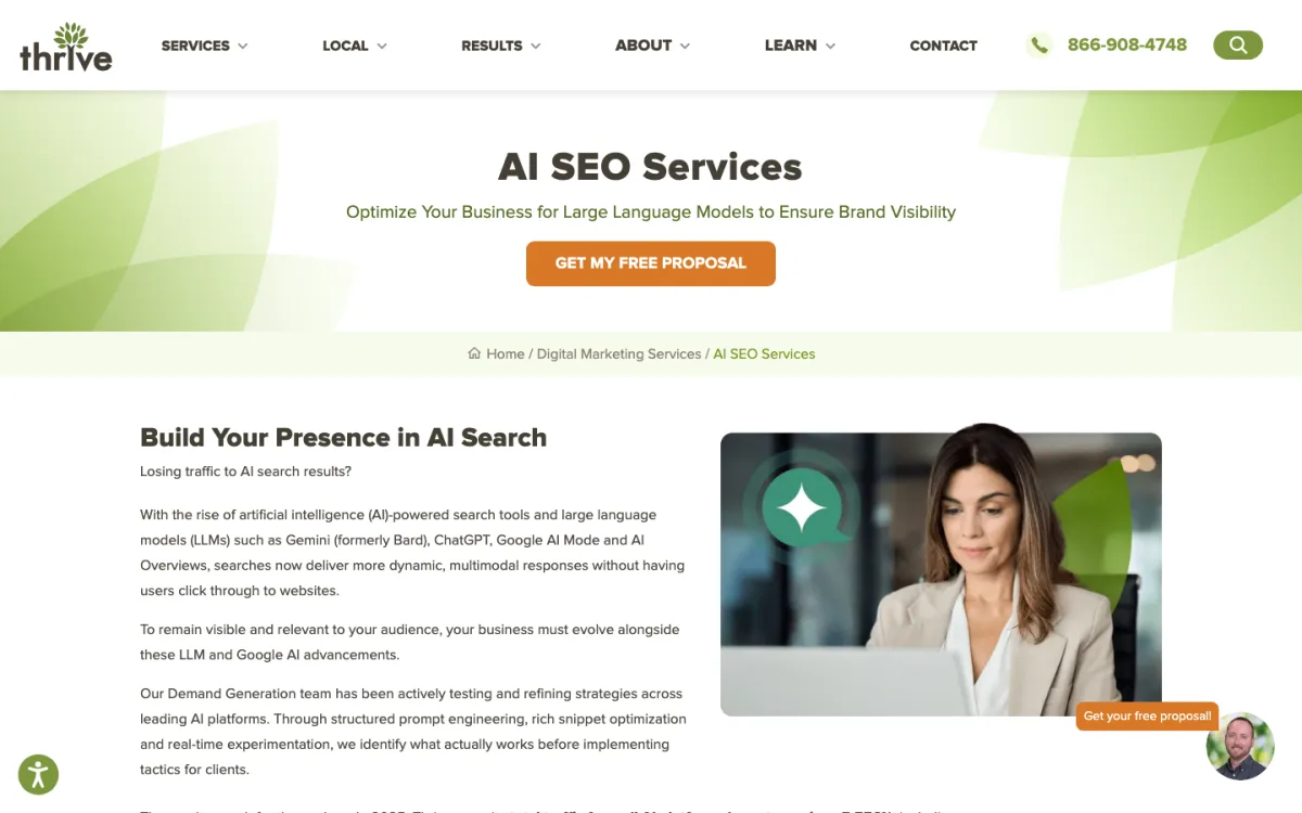 Thrive AI SEO services page, screenshot taken 4 October 2026