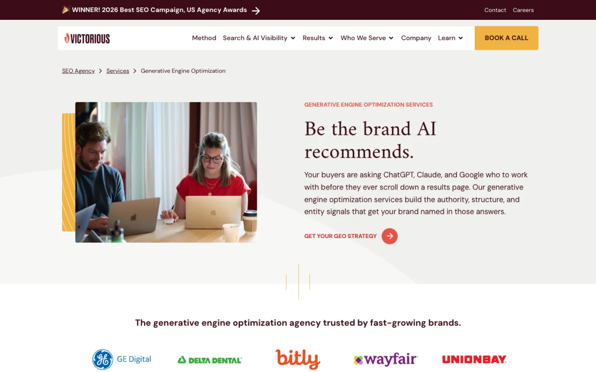 Victorious generative engine optimization page, screenshot taken 4 October 2026