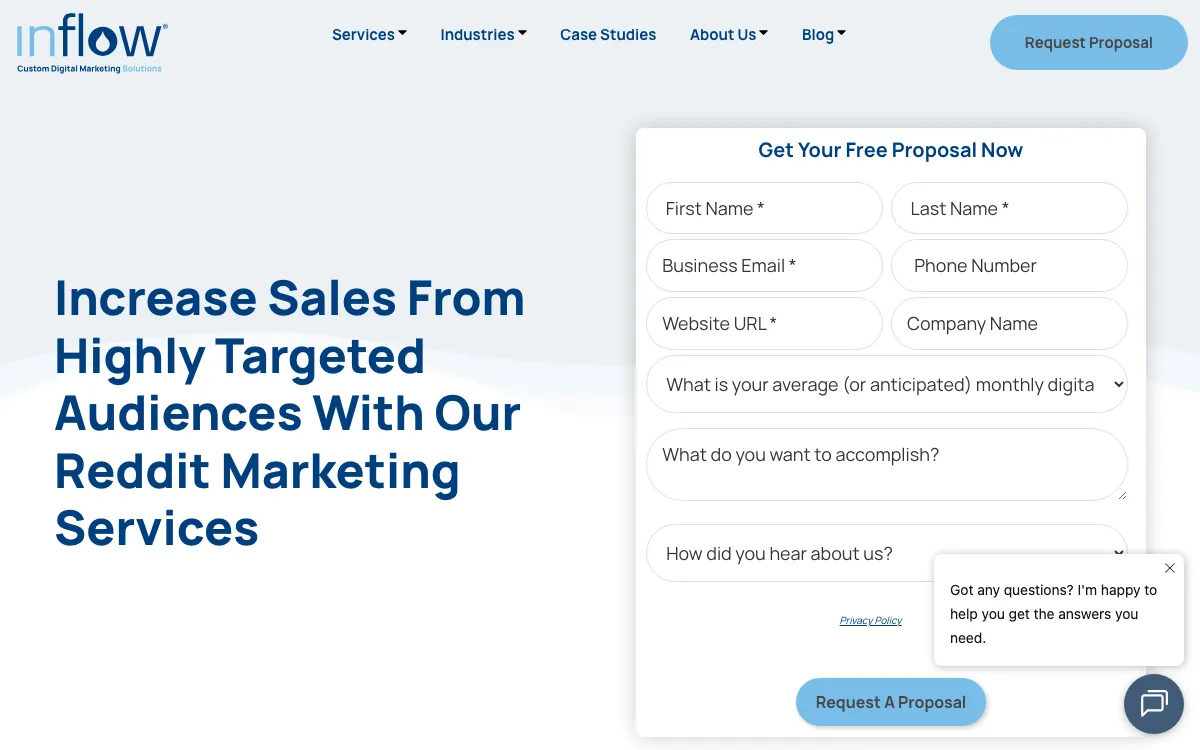 Inflow Reddit marketing services page, screenshot taken 4 October 2026