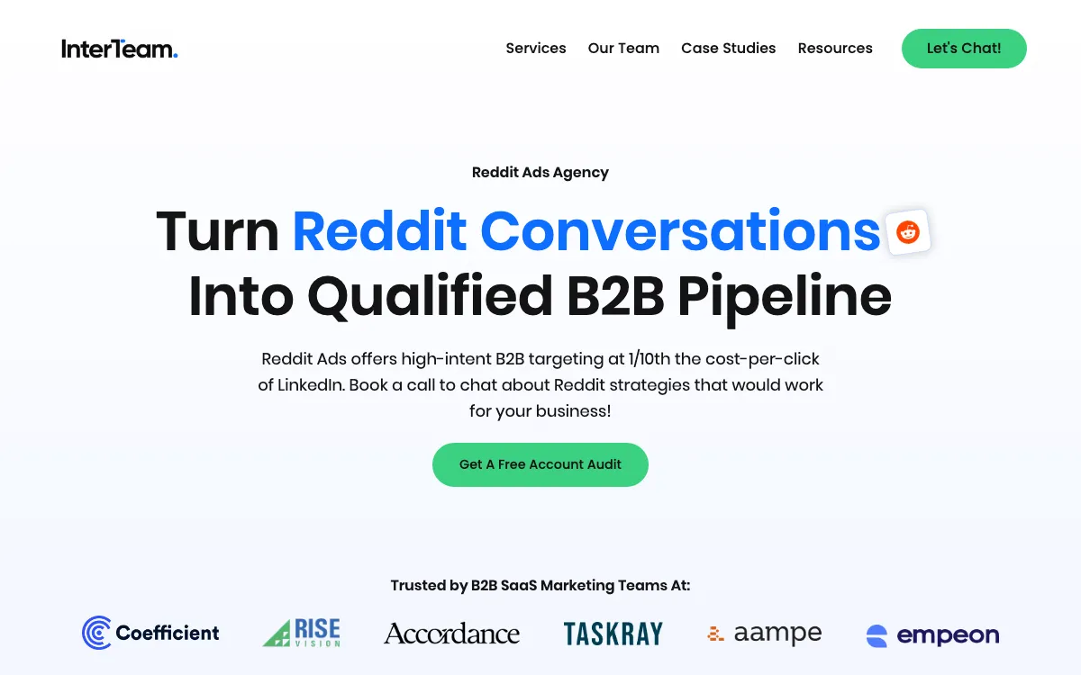InterTeam Marketing Reddit Ads agency page, screenshot taken 4 October 2026