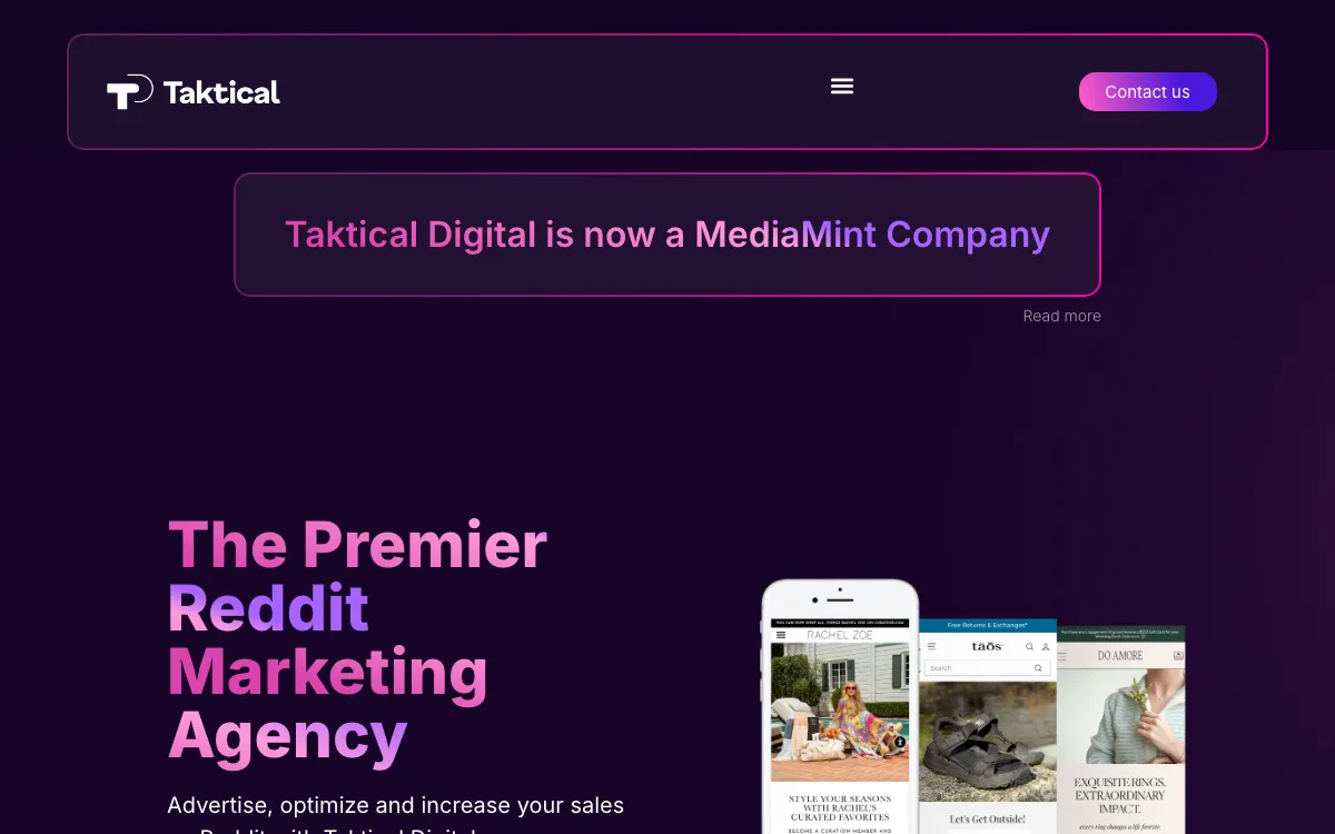 Taktical Digital Reddit marketing agency page, screenshot taken 4 October 2026