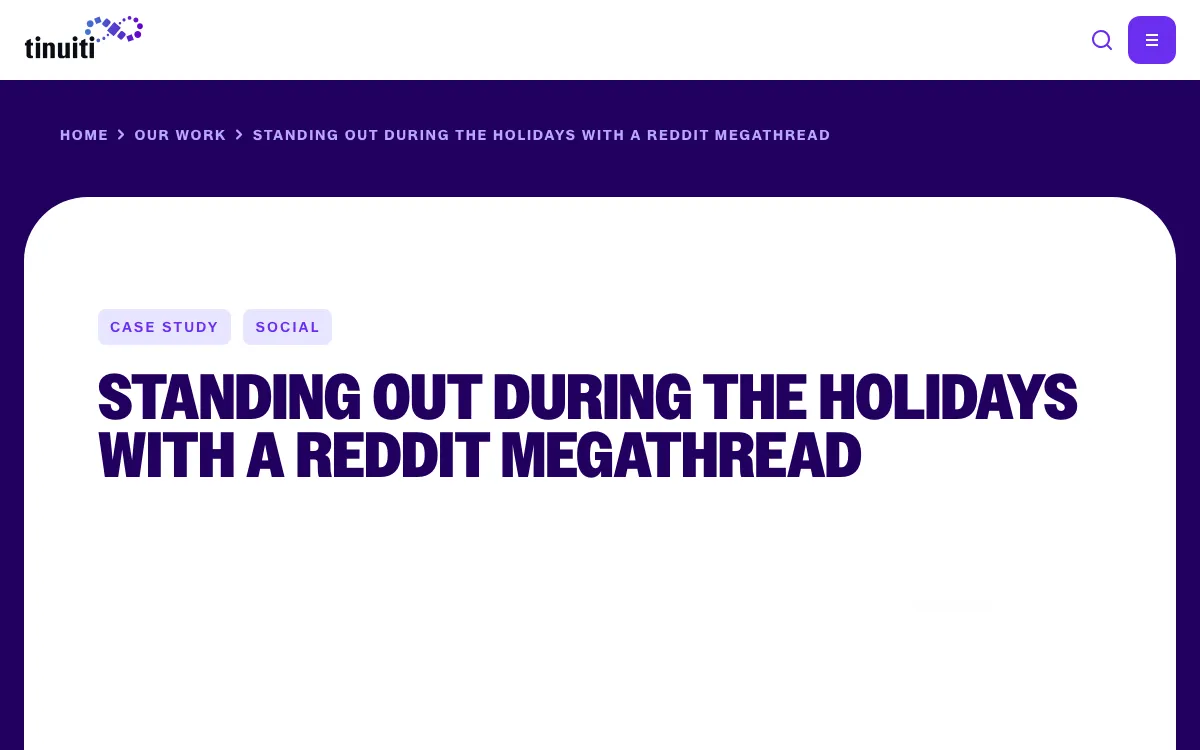 Tinuiti Reddit Megathread case study page, screenshot taken 4 October 2026
