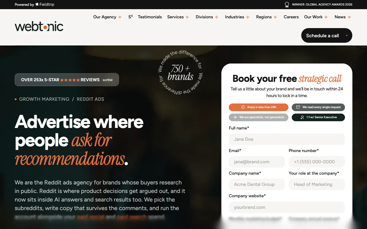 Web Tonic Reddit Ads page, screenshot taken 4 October 2026