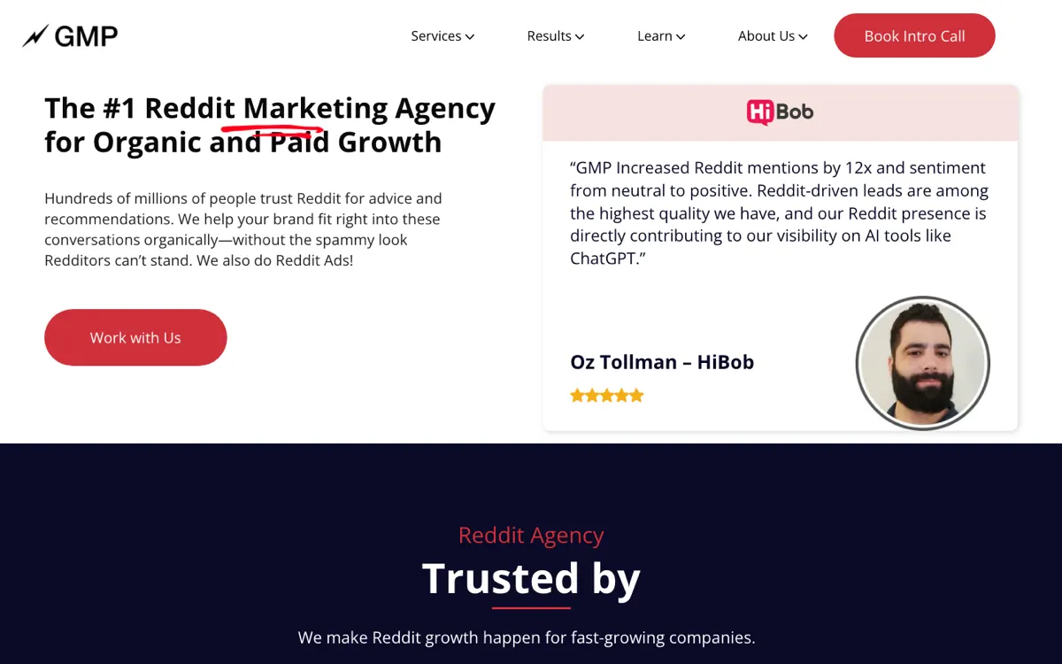Growth Marketing Pro Reddit service page, screenshot taken 15 September 2026