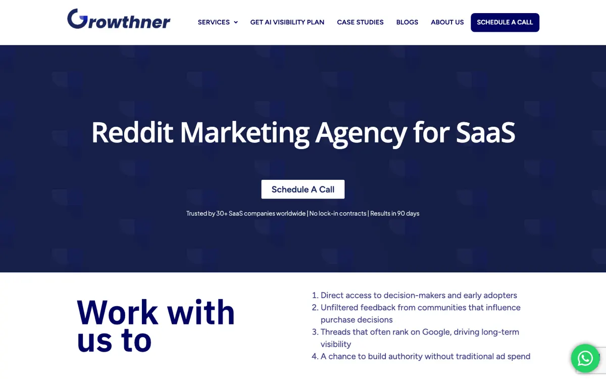 Growthner Reddit service page, screenshot taken 15 September 2026