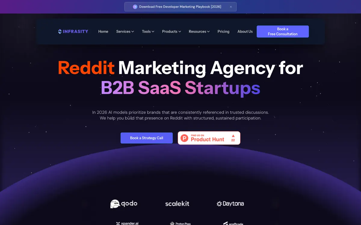 Infrasity Reddit service page, screenshot taken 15 September 2026