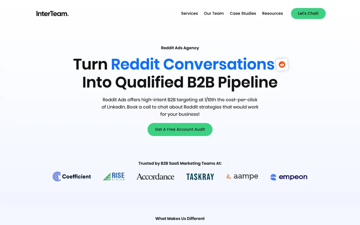 InterTeam Marketing Reddit service page, screenshot taken 15 September 2026