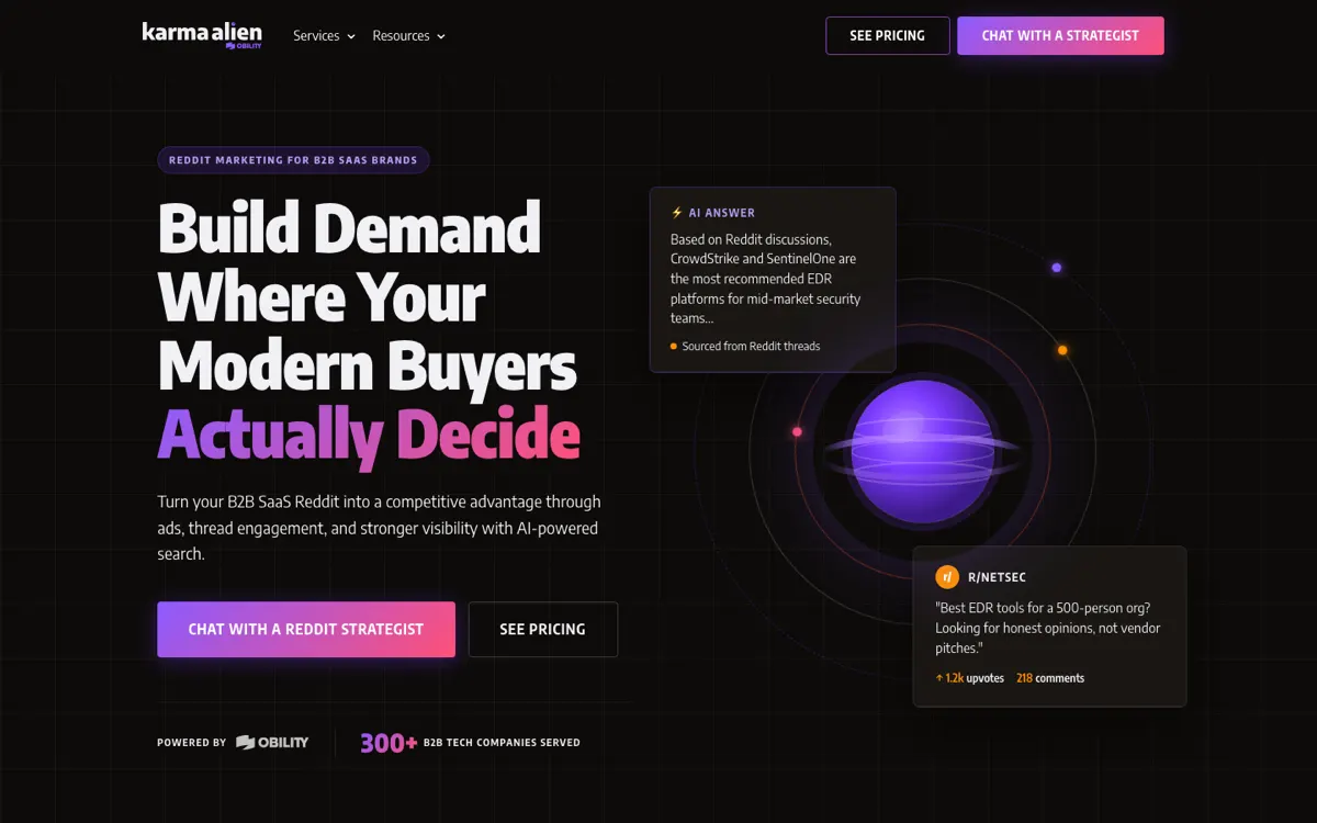 Karma Alien Reddit service page, screenshot taken 15 September 2026