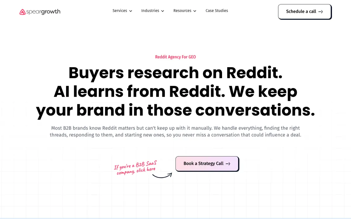 Spear Growth Reddit service page, screenshot taken 15 September 2026