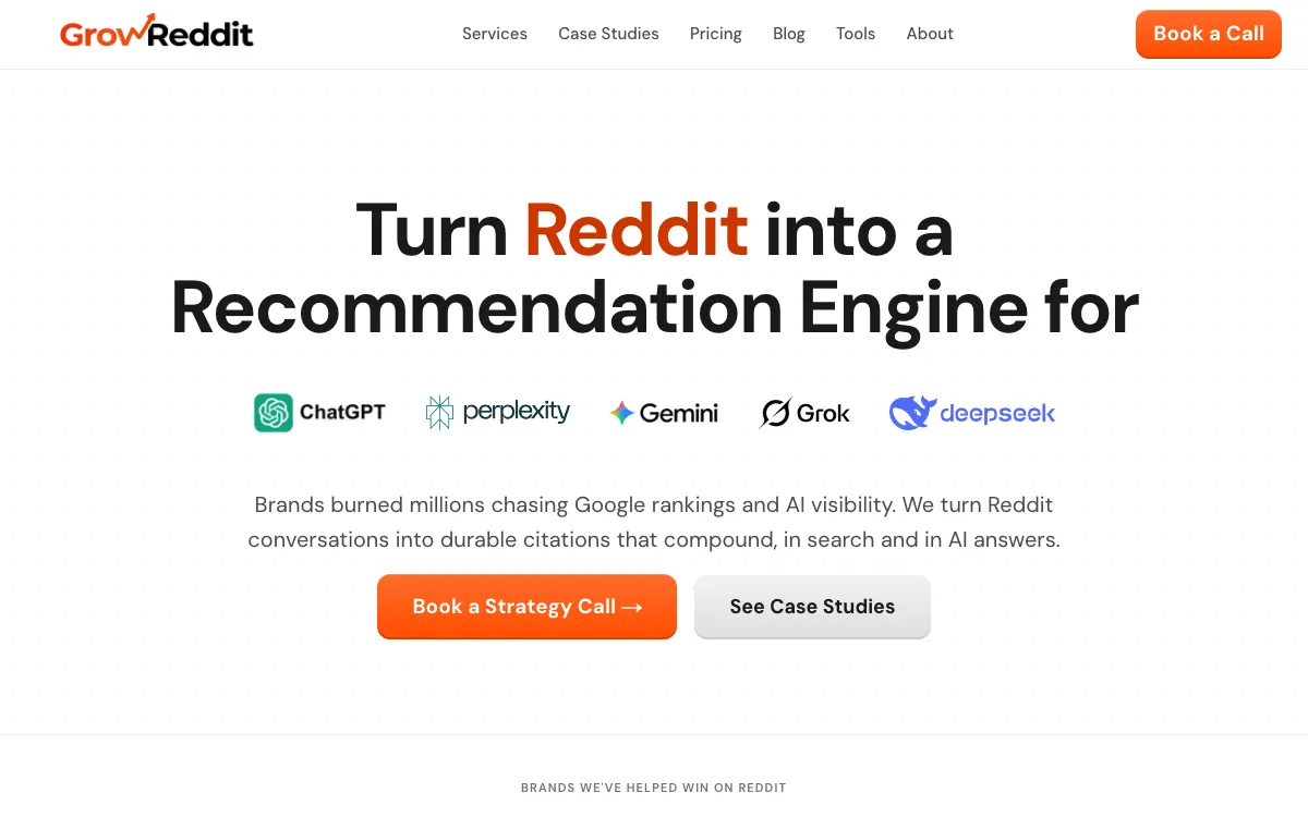 GrowReddit homepage and Reddit service page, screenshot taken 4 October 2026