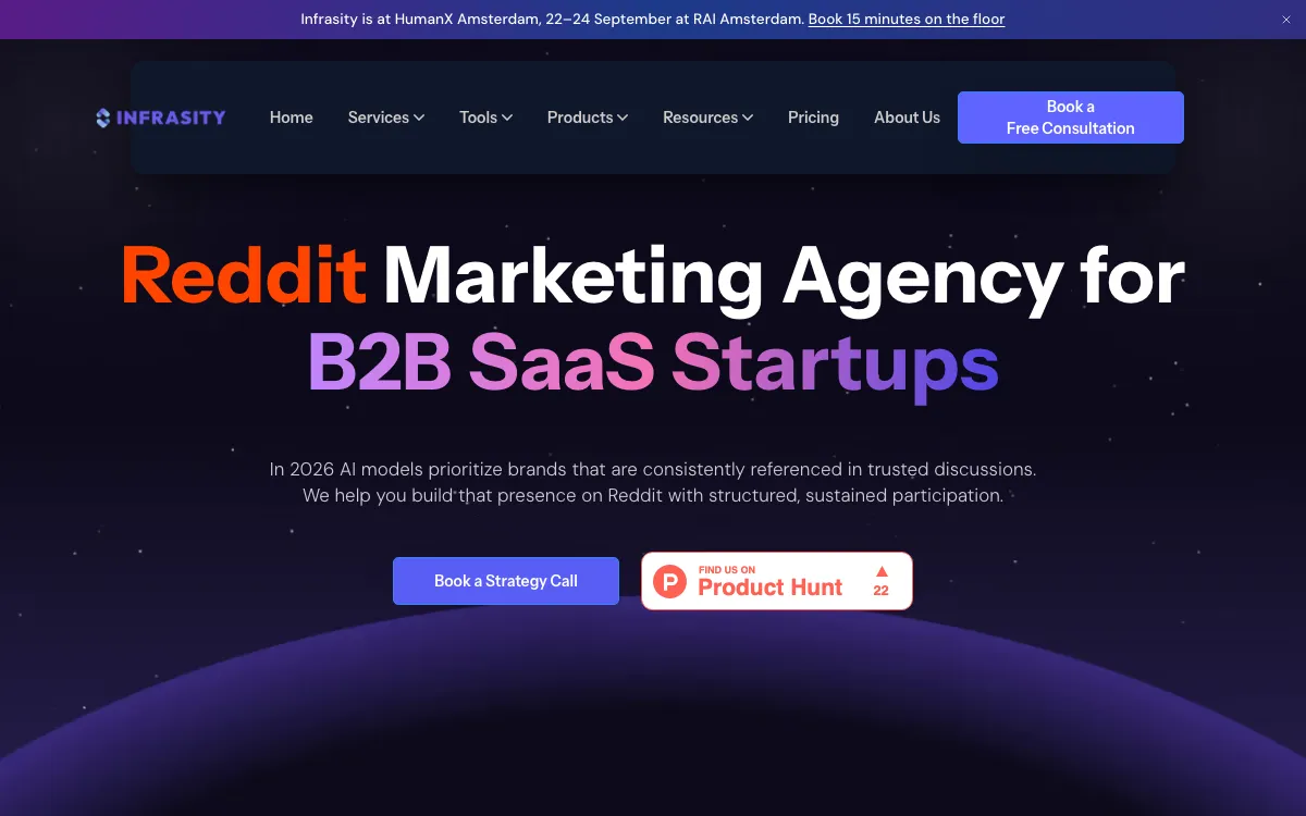 Infrasity Reddit service page, screenshot taken 4 October 2026