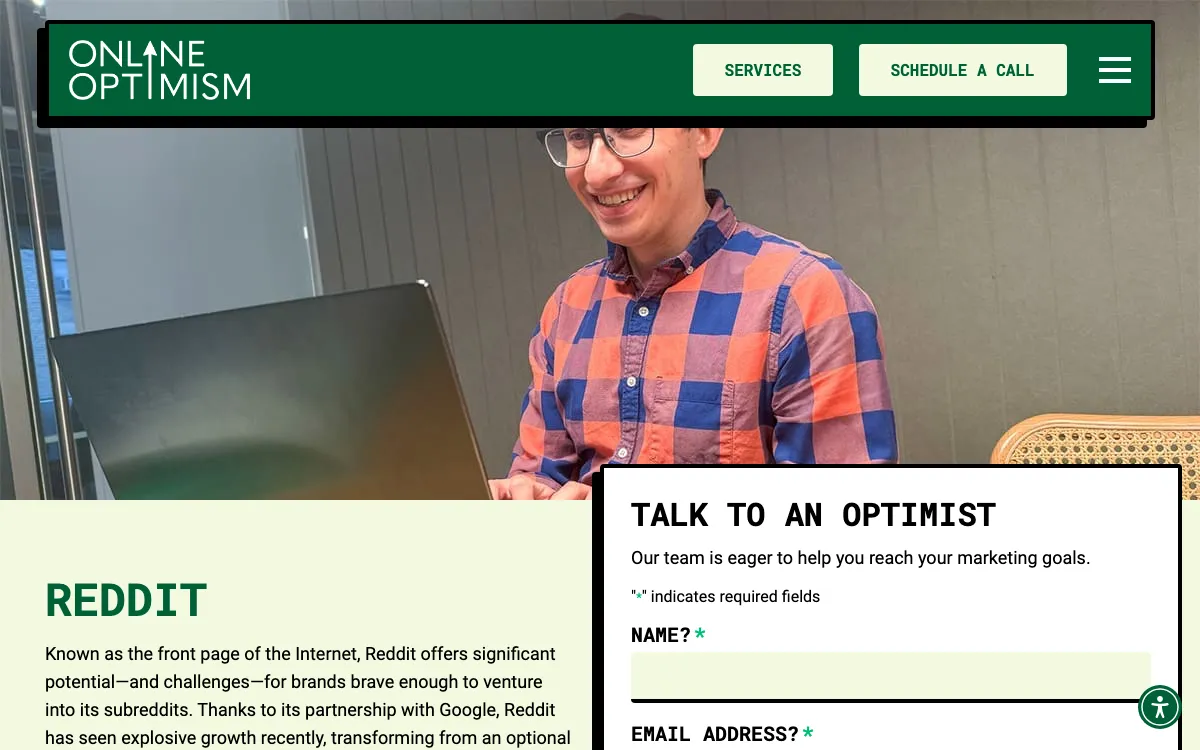 Online Optimism Reddit service page, screenshot taken 4 October 2026
