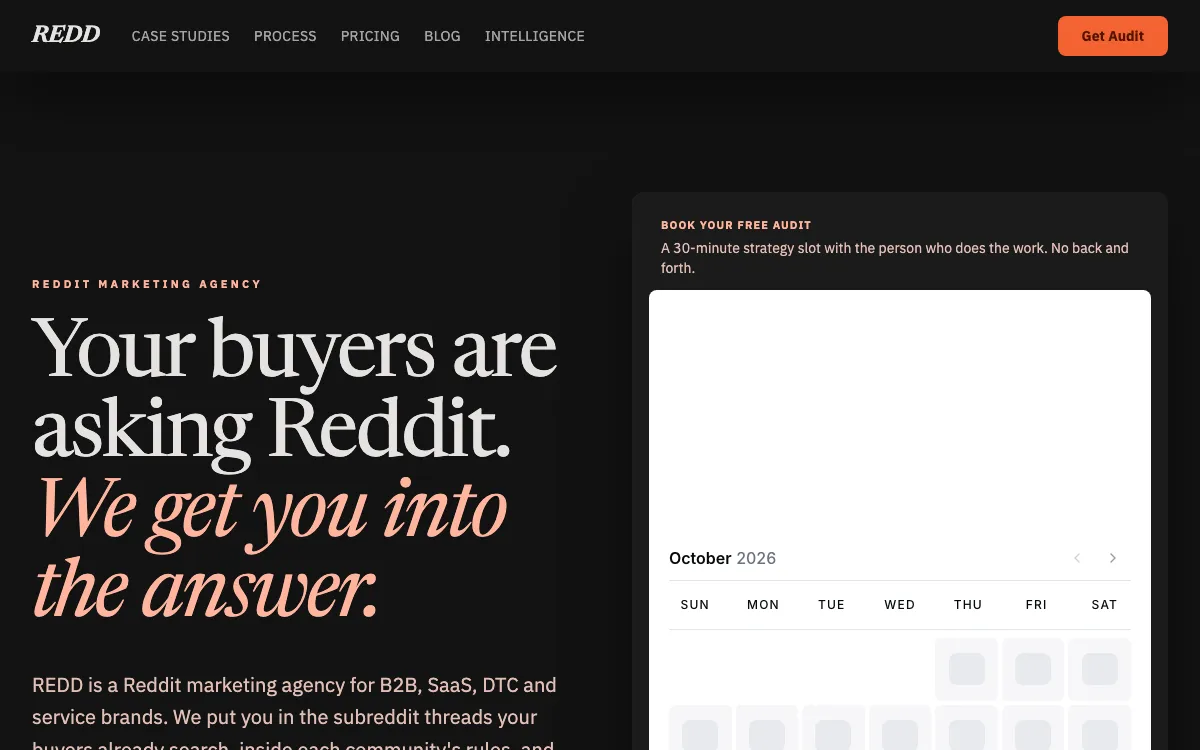 REDD homepage and Reddit service page, screenshot taken 4 October 2026