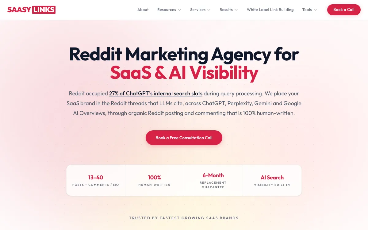 SAASY LINKS Reddit service page, screenshot taken 4 October 2026