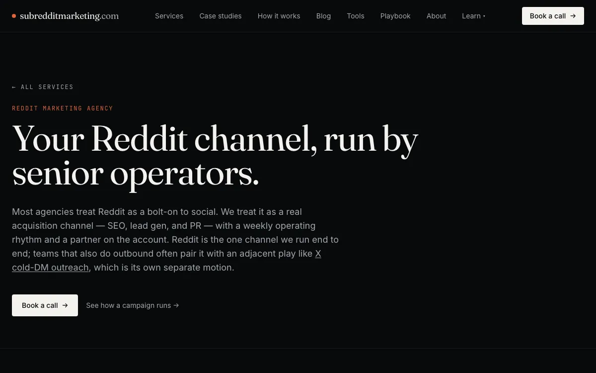 Subreddit Marketing Reddit service page, screenshot taken 4 October 2026