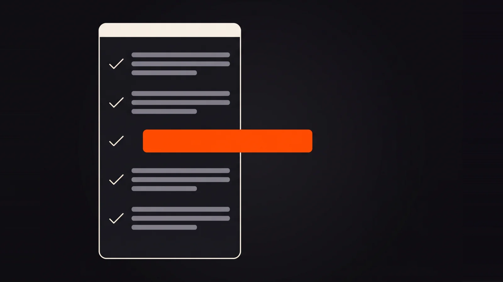 A web page with a check mark beside each block and one passage in orange pulled out past the page edge, the part an AI answer would quote.