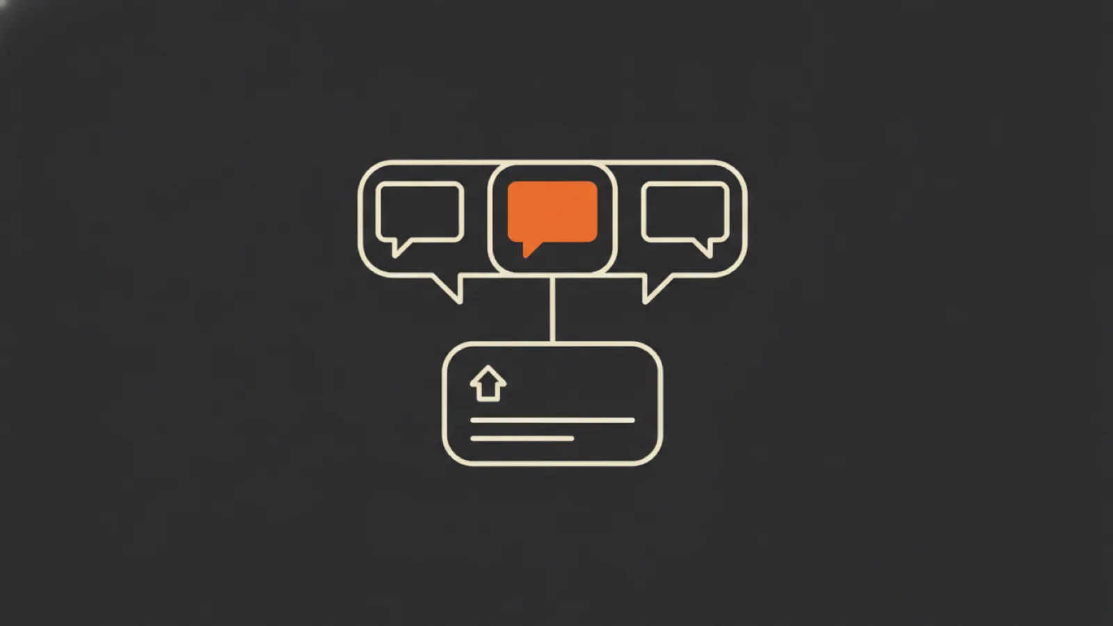 Three AI engines each emitting an answer that points to one shared card, one answer highlighted, a ring gauge beside