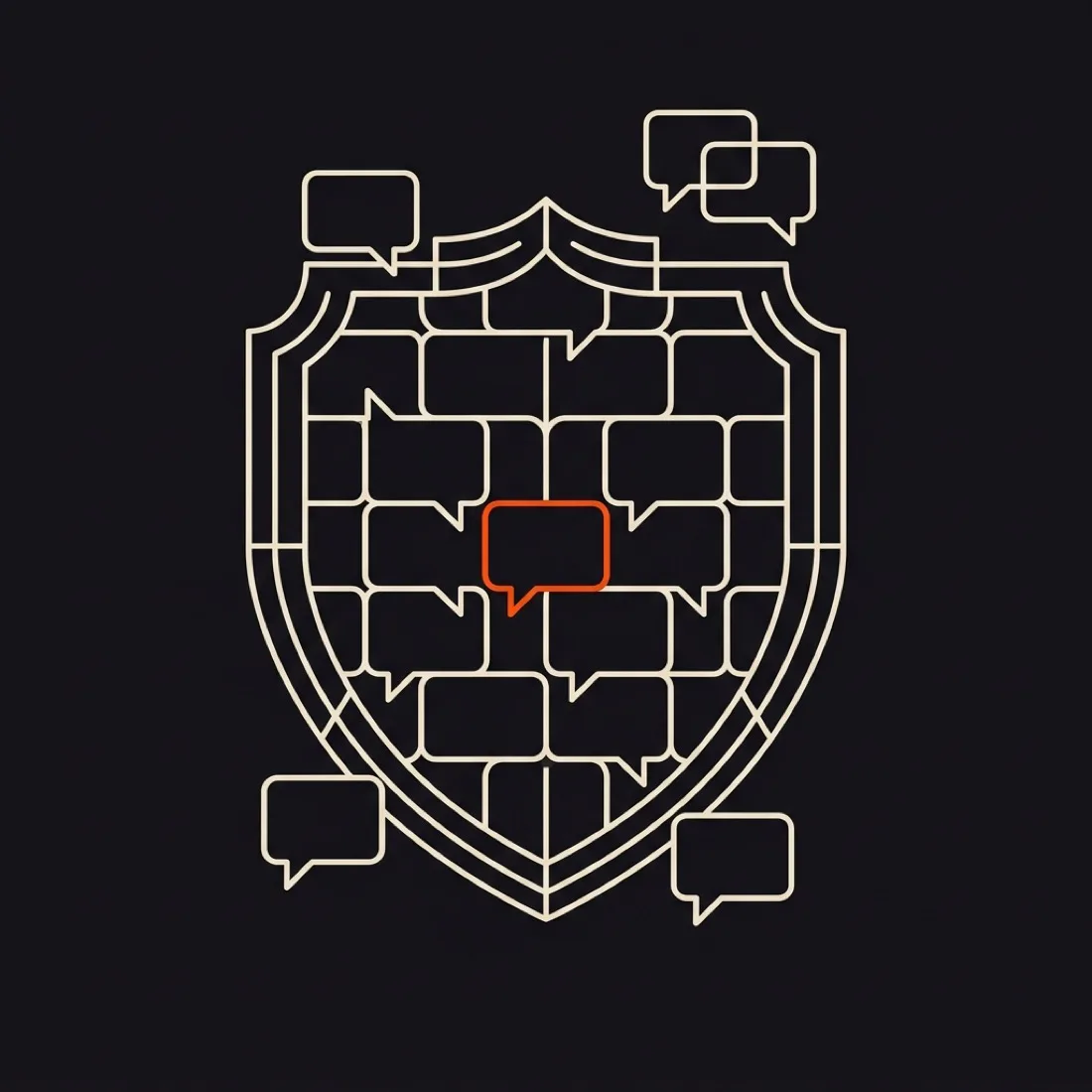A shield formed from interlocking conversation bubbles
